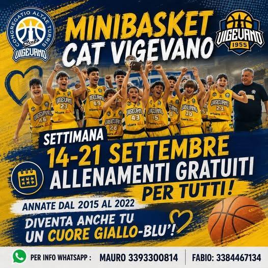 Invito della CAT Vigevano agli allenamenti gratuiti di minibasket
